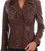 Women’s brown lambskin leather jacket- multiple zipper  biker stylish