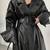 Women’s avant-garde longline black leather trench coat oversized silhouette