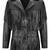Women’s black leather trench coat western-inspired multi-tiered fringe detailing