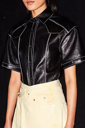 Women’s black korean style trucker leather jacket