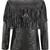 Women’s black leather trench coat western-inspired multi-tiered fringe detailing