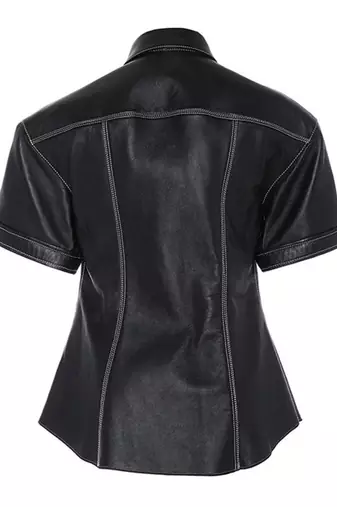 Women’s black korean style trucker leather jacket