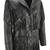 Women’s black leather trench coat western-inspired multi-tiered fringe detailing