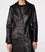 Women’s black leather trench coat western-inspired full sleeve coat
