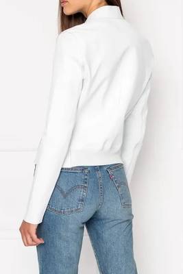 Women’s white lambskin leather jacket- zipper biker stylish look 2