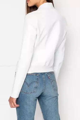 Women’s white lambskin leather jacket- zipper biker stylish look