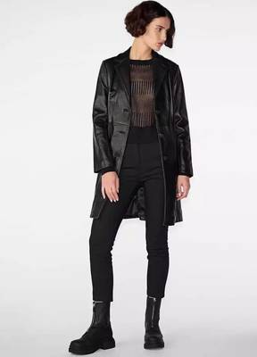 Women’s black leather trench coat western-inspired full sleeve coat 2