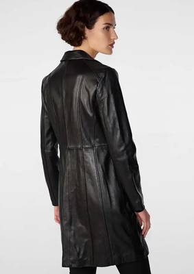 Women’s black leather trench coat western-inspired full sleeve coat 3