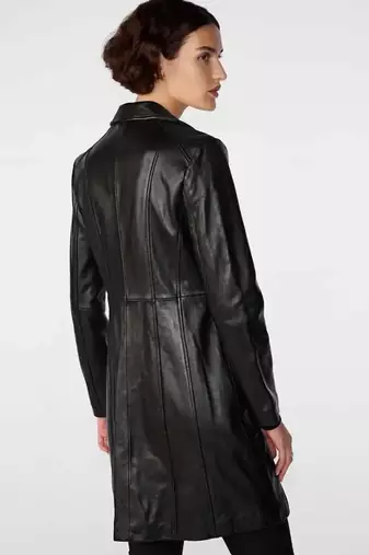 Women’s black leather trench coat western-inspired full sleeve coat