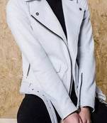 Women’s white lambskin leather jacket- zipper detail  biker stylish look