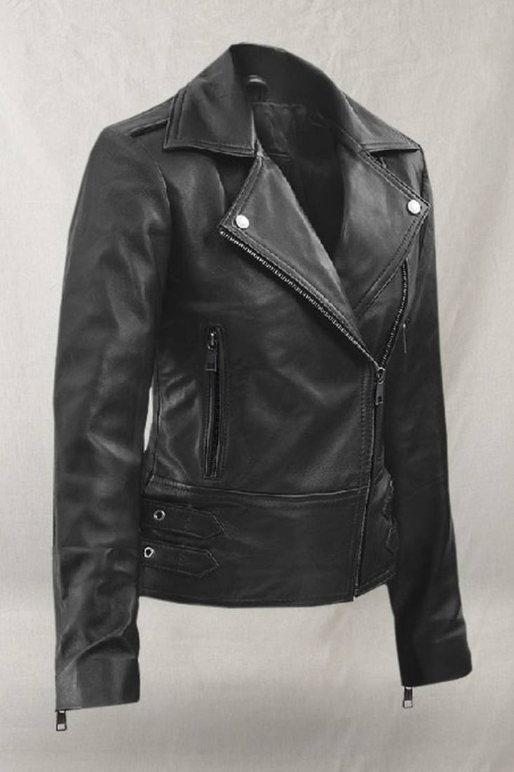 Women’s black leather trench coat full sleeve coat