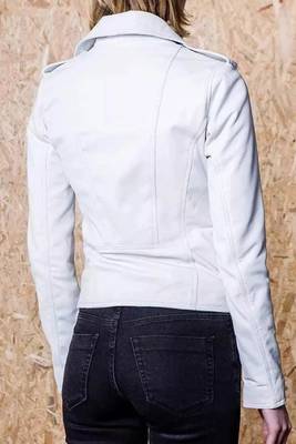 Women’s white lambskin leather jacket- zipper detail  biker stylish look 2