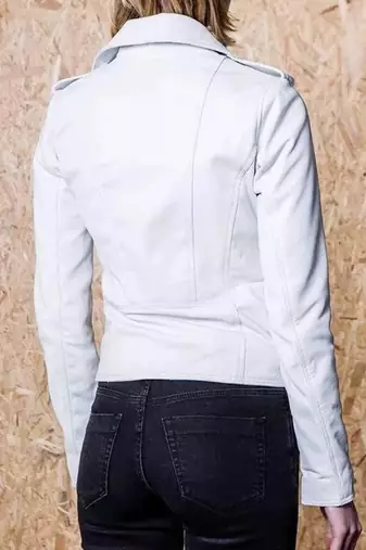 Women’s white lambskin leather jacket- zipper detail  biker stylish look
