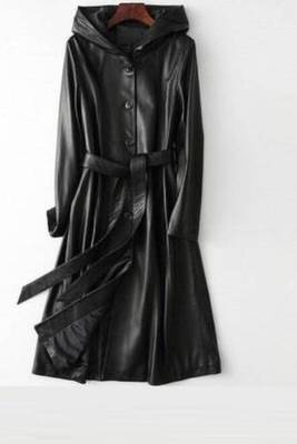 Women’s longline black leather trench coat oversized silhouette 1
