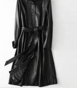 Women’s longline black leather trench coat oversized silhouette