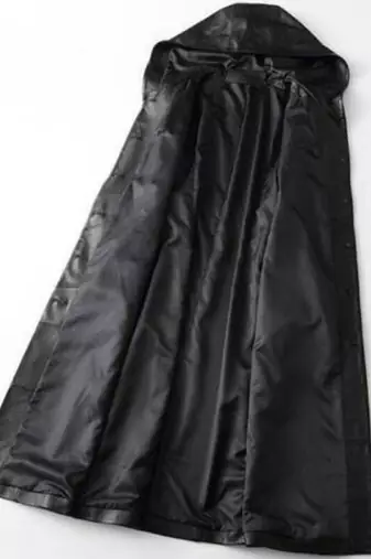 Women’s longline black leather trench coat oversized silhouette