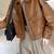 Women brown lambskin leather jacket-button style trucker jacket