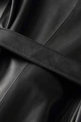 Women’s longline black leather trench coat oversized silhouette 4