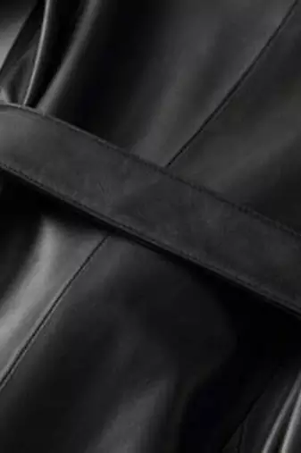Women’s longline black leather trench coat oversized silhouette