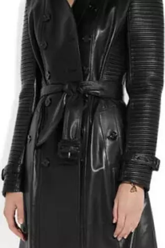 Women’s longline black quilted leather trench coat oversized silhouette