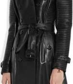 Women’s longline black quilted leather trench coat oversized silhouette