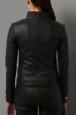 Women’s black zipper lambskin leather jacket slim fit 2