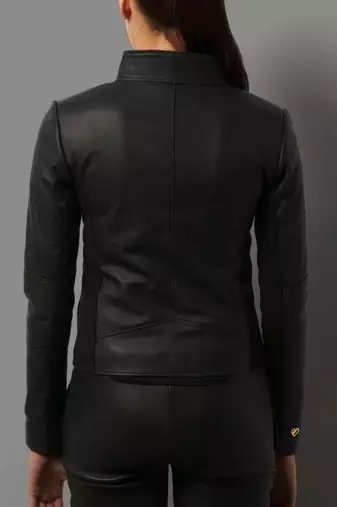 Women’s black zipper lambskin leather jacket slim fit