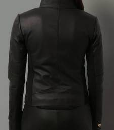 Women’s black zipper lambskin leather jacket slim fit