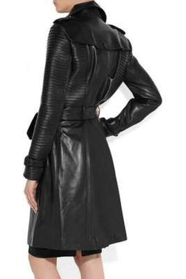 Women’s longline black quilted leather trench coat oversized silhouette 2