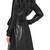 Women’s longline black quilted leather trench coat oversized silhouette