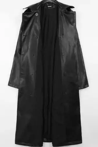 Women’s longline black  leather trench coat belted