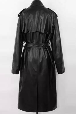 Women’s longline black  leather trench coat belted 2