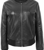 Women’s black lambskin leather jacket- rib collor and waist