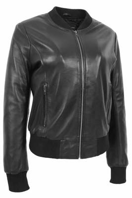 Women’s black lambskin leather jacket- rib collor and waist 2