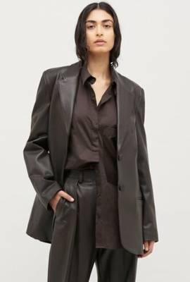 Women’s black leather trench coat full sleeve coat 1
