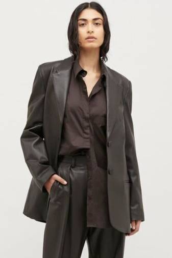 Women’s black leather trench coat full sleeve coat