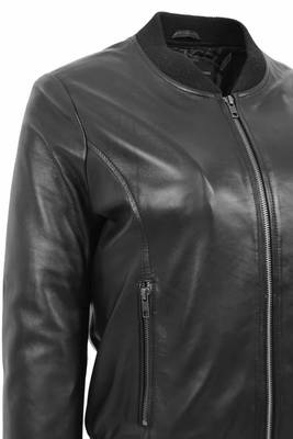 Women’s black lambskin leather jacket- rib collor and waist 3
