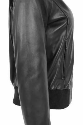 Women’s black lambskin leather jacket- rib collor and waist 4