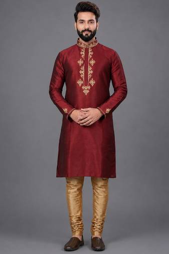 Maroon art silk kurta pyjama
