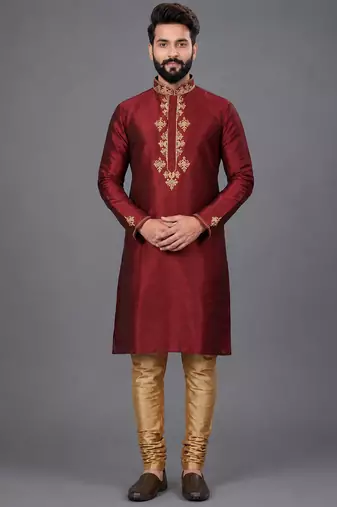 Maroon art silk kurta pyjama