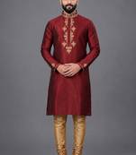 Maroon art silk kurta pyjama