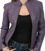 Women’s purple 4 zip pockets lambskin leather jacket slim fit