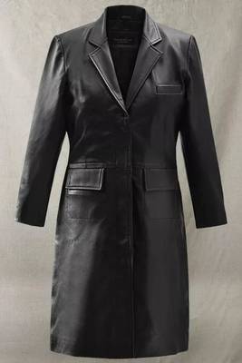 Women’s black leather trench coat full sleeve 2 pockets 1