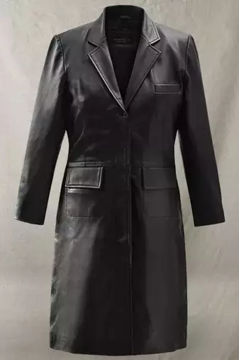 Women’s black leather trench coat full sleeve 2 pockets