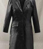 Women’s black leather trench coat full sleeve 2 pockets