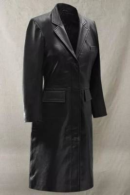 Women’s black leather trench coat full sleeve 2 pockets 2