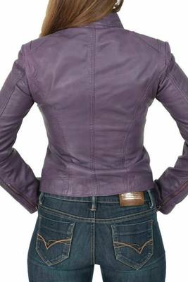 Women’s purple 4 zip pockets lambskin leather jacket slim fit 2