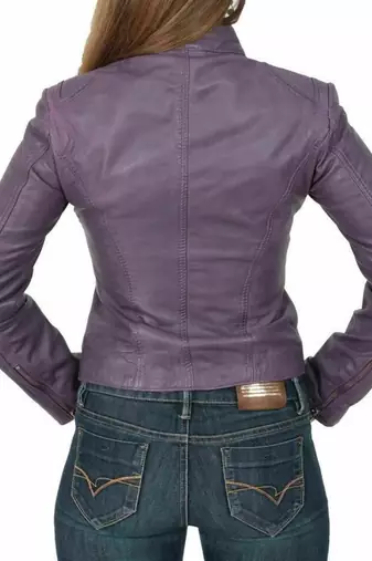 Women’s purple 4 zip pockets lambskin leather jacket slim fit