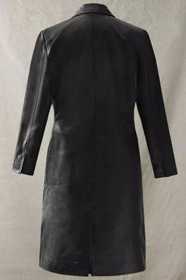 Women’s black leather trench coat full sleeve 2 pockets 3
