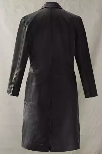 Women’s black leather trench coat full sleeve 2 pockets